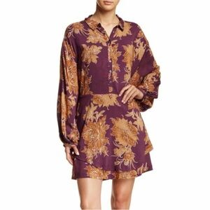 Free People Shake it Floral Purple and Gold Women's Dress tunic dress medium